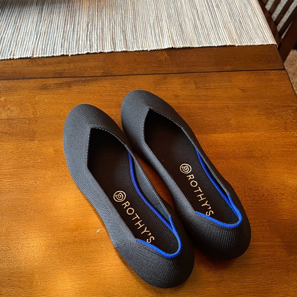 Rothy’s Black flats, rounded toe. Size 10.5